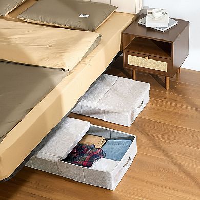 Under Bed Storage Containers with Lids 2 Pack Fabric Underbed Storage Bins for Clothes - Grey