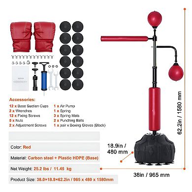 Freestanding Reflex Punching Bag with 360° Rotating Pole for Speed and Agility Training Black & Red