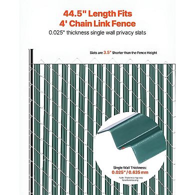 Green Chain Link Fence Privacy Slats, Single-Wall 44.5" with Bottom Channels for 4 ft Fences