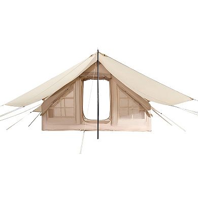 Inflatable Family Camping Tent for 35 People with Canopy and Air Column Support - Beige