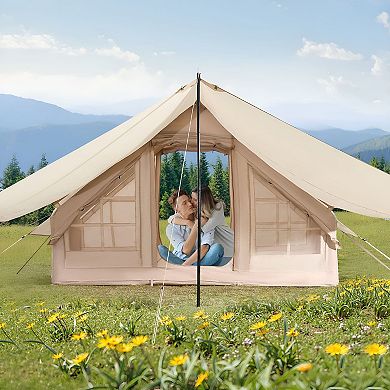 Inflatable Family Camping Tent for 35 People with Canopy and Air Column Support - Beige