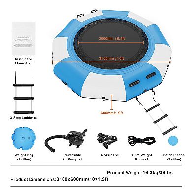 Round Inflatable Water Trampoline with Handles Ladder and Anchor Ropes for Lake Pool Summer Play