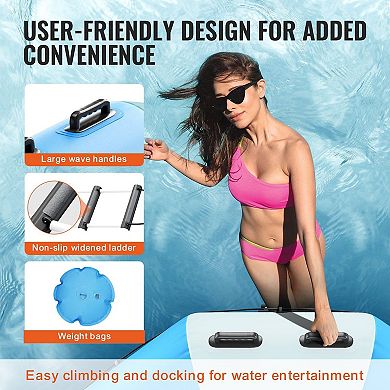 Round Inflatable Water Trampoline with Handles Ladder and Anchor Ropes for Lake Pool Summer Play
