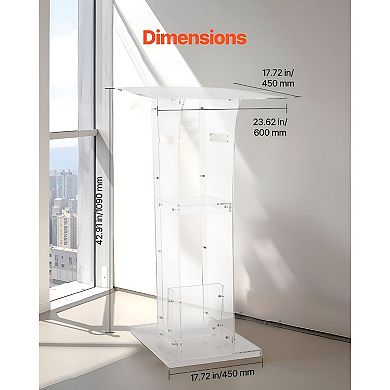Portable Acrylic Transparent Podium Stand with Reinforced Metal Base for Speeches and Presentations