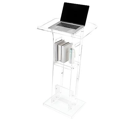 Portable Acrylic Transparent Podium Stand with Reinforced Metal Base for Speeches and Presentations