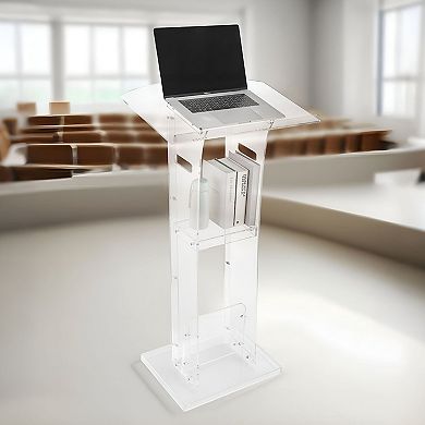 Portable Acrylic Transparent Podium Stand with Reinforced Metal Base for Speeches and Presentations