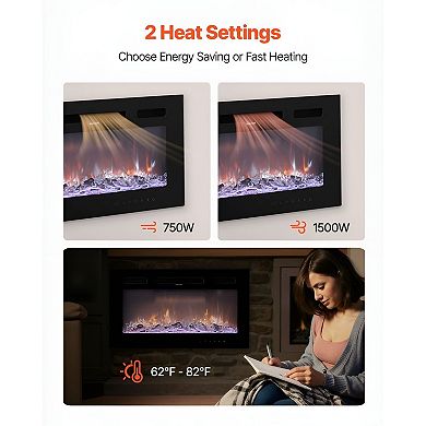 Wall-Mount Electric Fireplace with Touch Screen Remote and Adjustable Flames