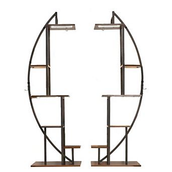 Double-Crescent Plant Stand with Adjustable Grow Lights and Hanging Hooks