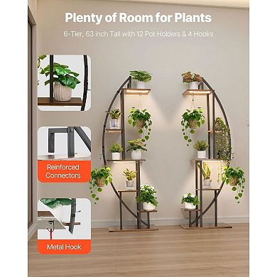 Double-Crescent Plant Stand with Adjustable Grow Lights and Hanging Hooks