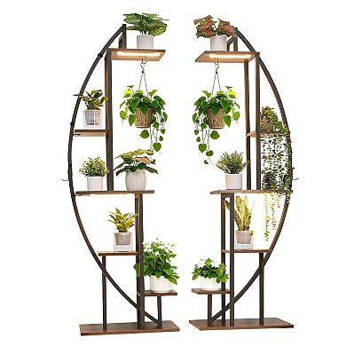 Double-Crescent Plant Stand with Adjustable Grow Lights and Hanging Hooks
