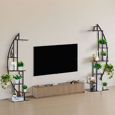 Double-Crescent Plant Stand with Adjustable Grow Lights and Hanging Hooks