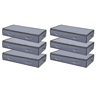 Foldable Under Bed Storage Containers 6-Pack 90L with Transparent Top for Home Organization Grey