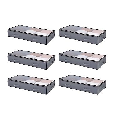 Foldable Under Bed Storage Containers 6-Pack 90L with Transparent Top for Home Organization Grey