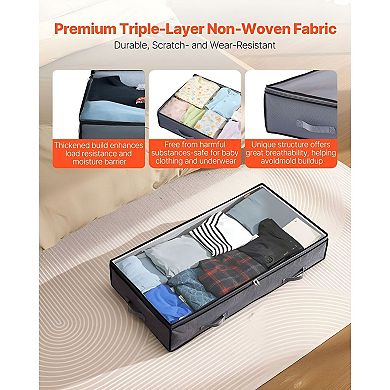 Foldable Under Bed Storage Containers 6-Pack 90L with Transparent Top for Home Organization Grey