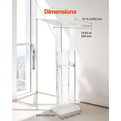 Transparent Acrylic Podium Stand with Open Shelf for Classrooms, Offices, and Events