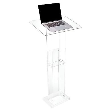 Transparent Acrylic Podium Stand with Open Shelf for Classrooms, Offices, and Events