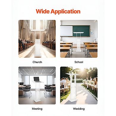 Transparent Acrylic Podium Stand with Open Shelf for Classrooms, Offices, and Events