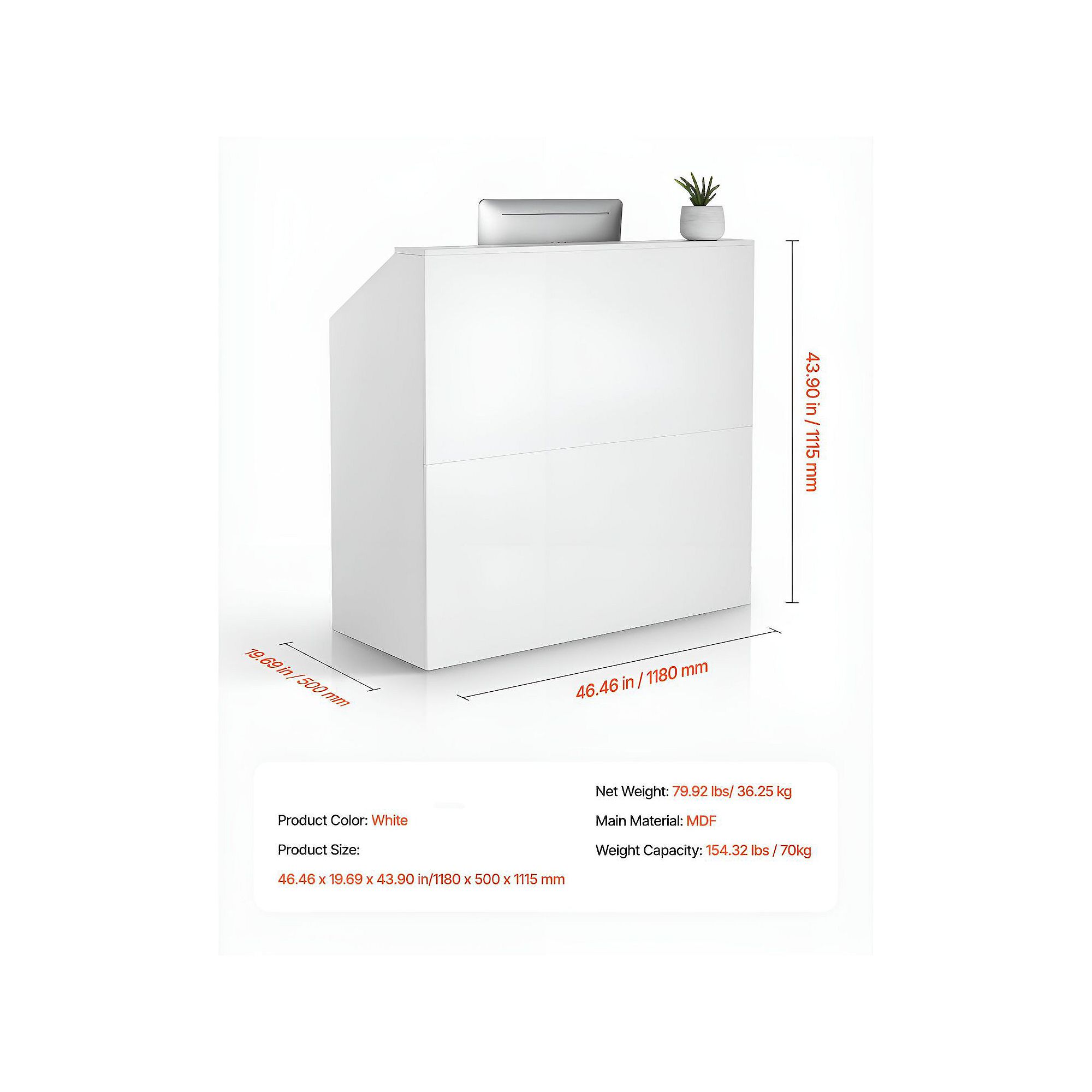 White reception counter desk dimensions and key product specifications
