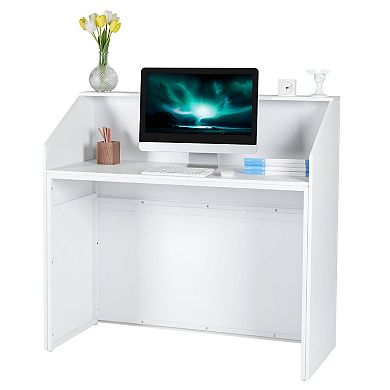 White Reception Counter Desk for Front Office Retail Checkout Station and Service Desk Setup