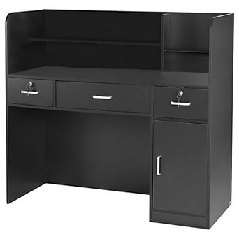 Front Office Reception Desk with Storage Drawers and Lower Cabinet Black Finish for Office