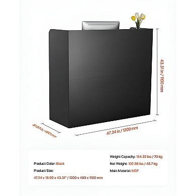 Front Office Reception Desk with Storage Drawers and Lower Cabinet Black Finish for Office