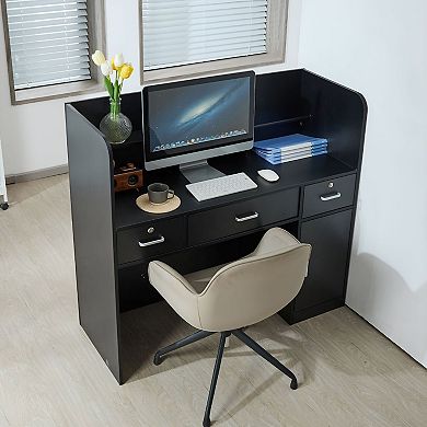 Front Office Reception Desk with Storage Drawers and Lower Cabinet Black Finish for Office