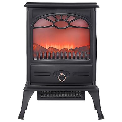 Freestanding Infrared Electric Fireplace with Independent Flame and Heat Modes - Black