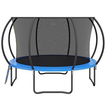 Round Family Trampoline with Safety Net 17401 in Wide for Backyard or Indoor Play - Black and Blue