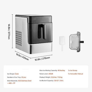 Stainless Steel Countertop Ice Maker with 3.6L Storage and Self-Cleaning Mode for Home or Office