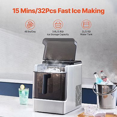 Stainless Steel Countertop Ice Maker with 3.6L Storage and Self-Cleaning Mode for Home or Office