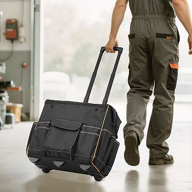 Heavy-Duty Rolling Tool Bag 18.1 x 10.6 x 16.9 in 110 lb Capacity with 4-Inch Tank Wheels - Black