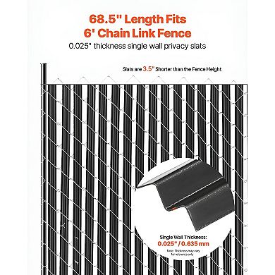 Single-Wall HDPE Privacy Slats for 6’ Chain Link Fences 68.5" Black Panels with Locking Channels