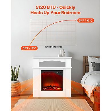 Freestanding Electric Fireplace with 3D Flames Infrared Heating - White