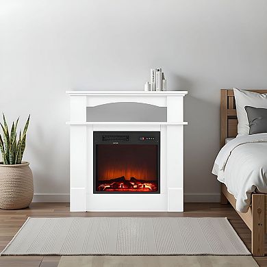 Freestanding Electric Fireplace with 3D Flames Infrared Heating - White
