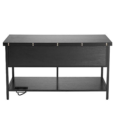 Lift-Top Coffee Table with Dual Lift Directions, Storage, and Power Panel Black