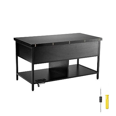 Lift-Top Coffee Table with Dual Lift Directions, Storage, and Power Panel Black