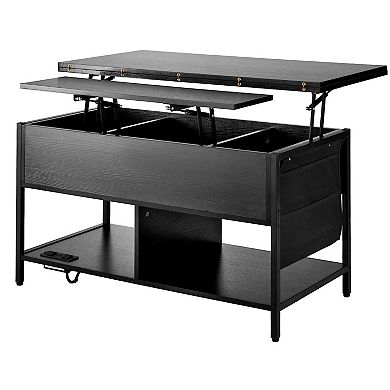 Lift-Top Coffee Table with Dual Lift Directions, Storage, and Power Panel Black