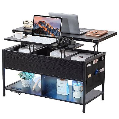 Lift-Top Coffee Table with Dual Lift Directions, Storage, and Power Panel Black