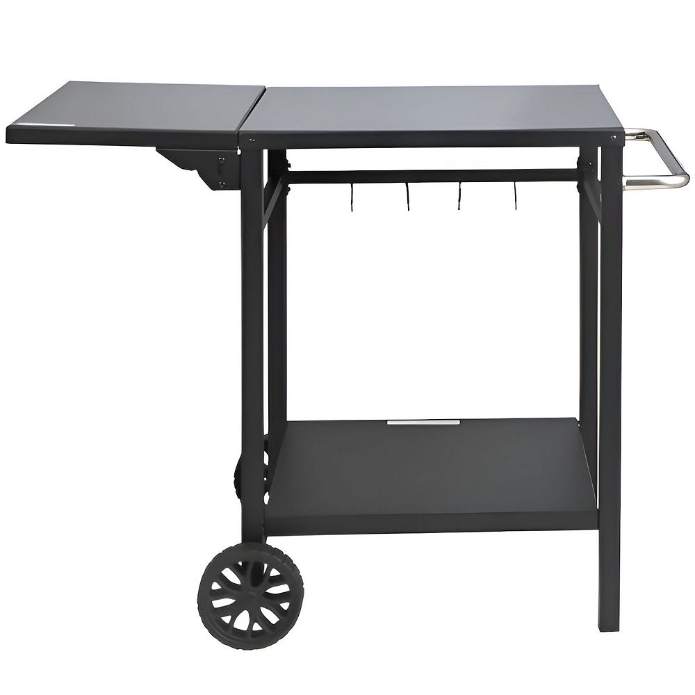 Portable Black BBQ Prep Station Table with Foldable Side Shelf