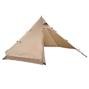 Lightweight Pyramid Camping Tent 13.1ft Wide with Stove Jack for 4 Person Cold Weather Camping Brown