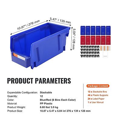 Stackable Storage Bins 12-Pack Red and Blue for Small Items Craft Supplies and Office Organization