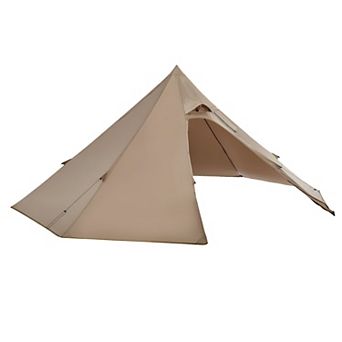Lightweight Pyramid Camping Tent 5.25ft Center Height with Stove Jack for Cold Weather Camping Brown