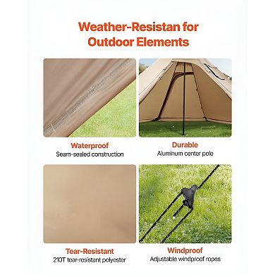 Lightweight Pyramid Camping Tent 5.25ft Center Height with Stove Jack for Cold Weather Camping Brown