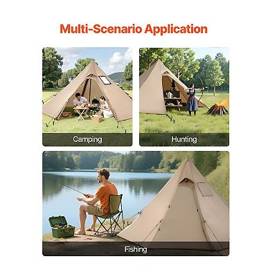 Lightweight Pyramid Camping Tent 5.25ft Center Height with Stove Jack for Cold Weather Camping Brown