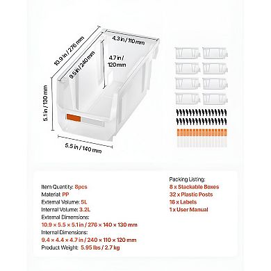 Modular Storage Bins 8-Pack for Desk Garage Kitchen or Office Organization