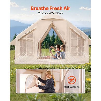 Inflatable Camping Tent for 46 People with Hand Pump, Stove Jack, and Air Beam Frame - Beige