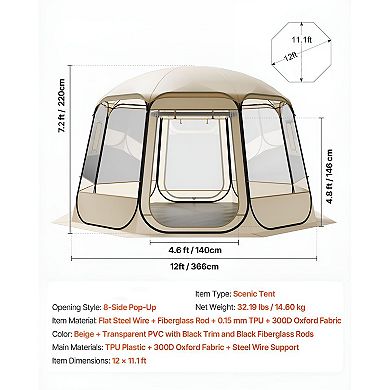 Pop-Up Clear Outdoor Dome Tent 8 Panel Design for Backyard Patio and Events - Beige