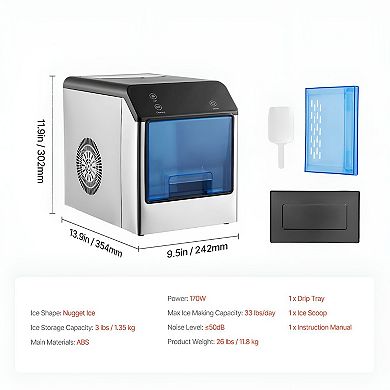 Stainless Steel Countertop Ice Maker with Chewable Nugget Ice and 3 lb Storage - Silver