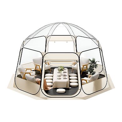 Outdoor Bubble Tent Pop Up Shelter with Clear Panels, Roll-Up Windows, and Carry Bag - Beige