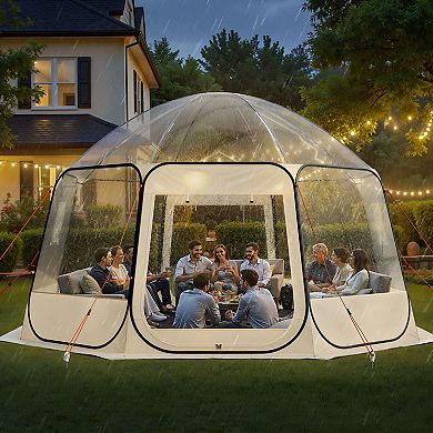 Outdoor Bubble Tent Pop Up Shelter with Clear Panels, Roll-Up Windows, and Carry Bag - Beige